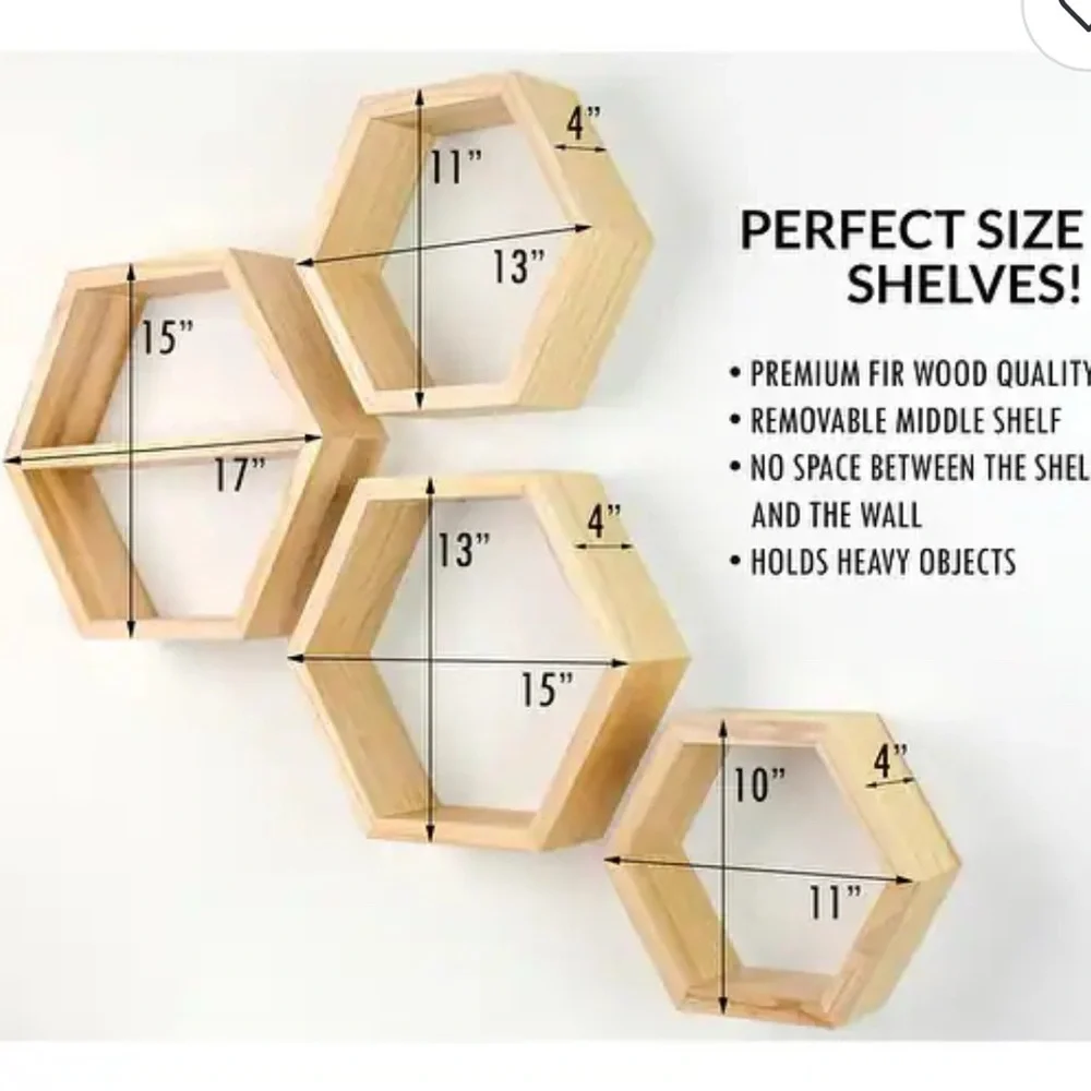 Hexagonal Wooden Wall Shelves
